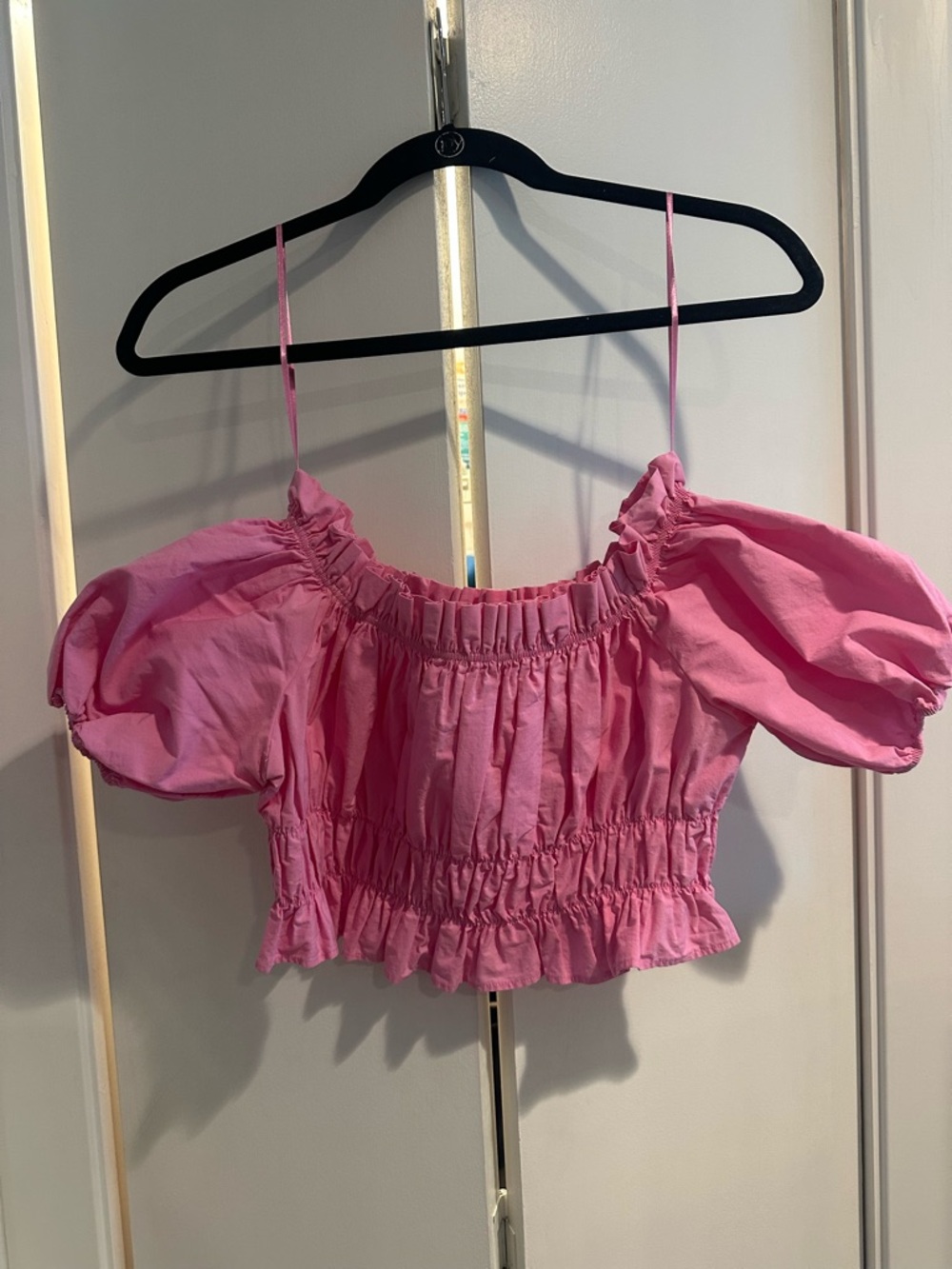 Zara Pink Off-Shoulder Smocked Crop Top
